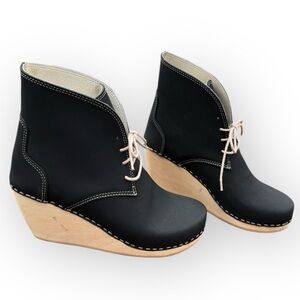 MAGUBA 8.5 Handcrafted Leather Wooden Clog Booties Ankle Boots